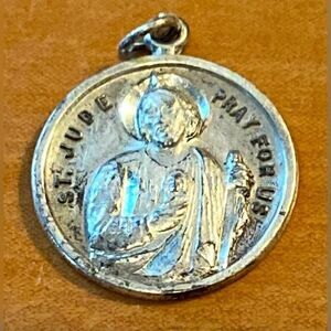AP Sterling Silver 925 St Jude Pray For Us Pendant Catholic Religious Medal 3/4”